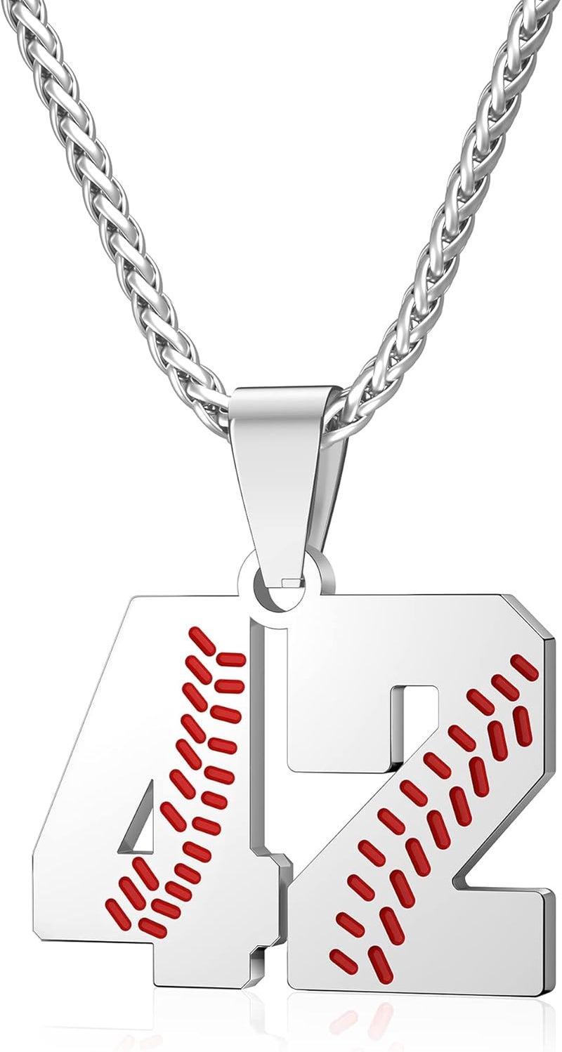 Wikavanli Personalized Baseball Jersey Number 00-99 Necklace - Stainless Steel Baseball Chain Pendant Necklace - Team Jewelry Gift for Boys, Girls, Men, Women - Image 1